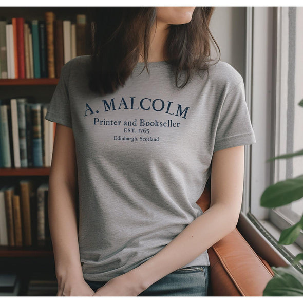 A Malcolm Printer and Bookseller Tshirt--Painted Lavender