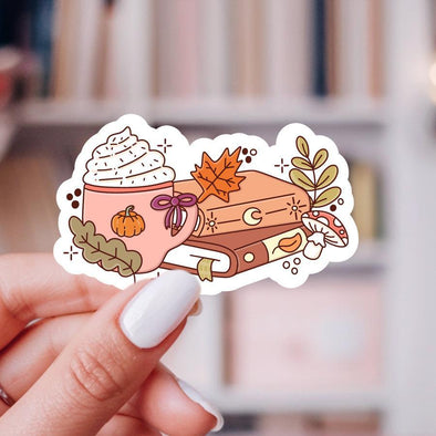 Cozy Autumn Mug And Books Sticker-Stickers-Painted Lavender