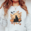 Autumn Leaves Cat Crewneck Sweatshirt-Painted Lavender