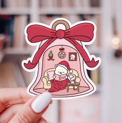 Bookish Cat Bell Sticker-Stickers-Painted Lavender