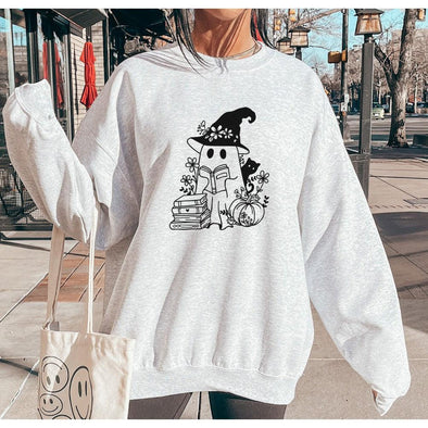 Bookish Ghost Crewneck Sweatshirt-Painted Lavender