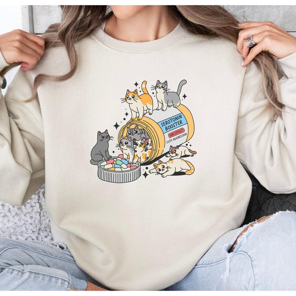 Serotonin Booster Cats Crewneck Sweatshirt-Painted Lavender