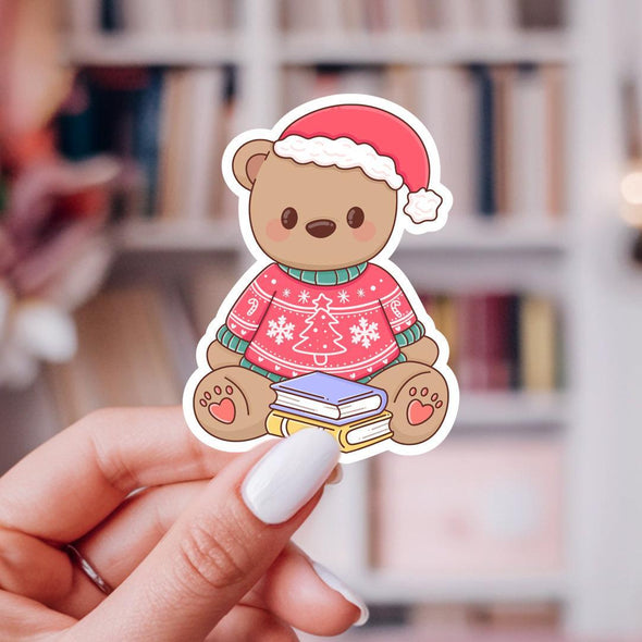 Holiday Sweater Bear Sticker - Tan-Stickers-Painted Lavender