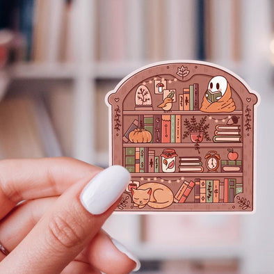 Cozy Fall Bookshelf Sticker-Stickers-Painted Lavender