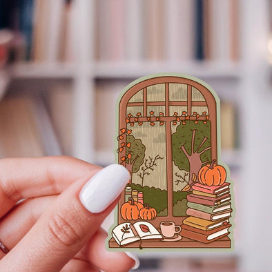 Cozy Fall Window Bookish Sticker-Stickers-Painted Lavender