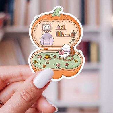 Cozy Reader Pocket Pumpkin Sticker-Stickers-Painted Lavender