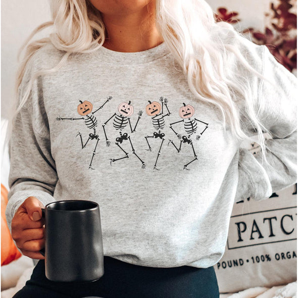 Dancing Pink Pumpkin Skellies Crewneck Sweatshirt-Painted Lavender