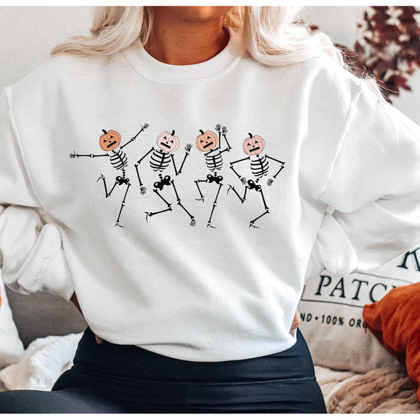 Dancing Pink Pumpkin Skellies Crewneck Sweatshirt-Painted Lavender