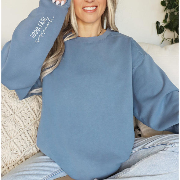 Dinna Fash Sassenach Premium Crewneck (Sleeve Print)-Painted Lavender