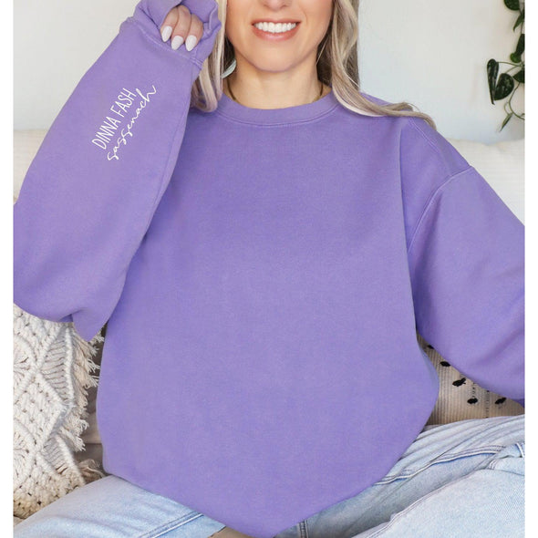 Dinna Fash Sassenach Premium Crewneck (Sleeve Print)--Painted Lavender