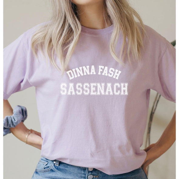 Dinna Fash Sassencah Varsity Tshirt--Painted Lavender