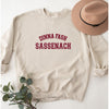 Dinna Fash Sassenach Varsity Crewneck Sweatshirt, Burgundy Print-Painted Lavender