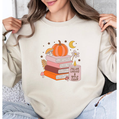 Fall Books and Candles Crewneck Sweatshirt-Painted Lavender