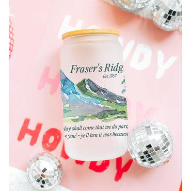 Fraser's Ridge Outlander Destination Glass Can Cup--Painted Lavender