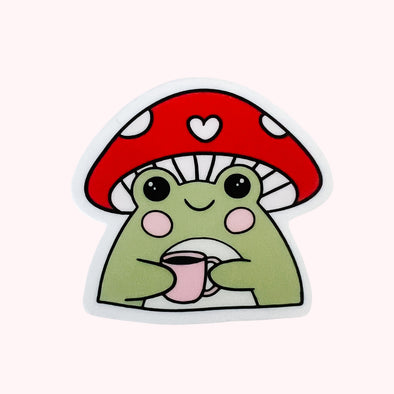 Frog Holding Cup Sticker-Stickers-Painted Lavender