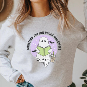 Ghosting You For Books and Coffee Sweatshirt--Painted Lavender