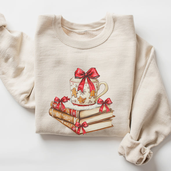 Gingerbread Book Stack Crewneck Sweatshirt-Painted Lavender