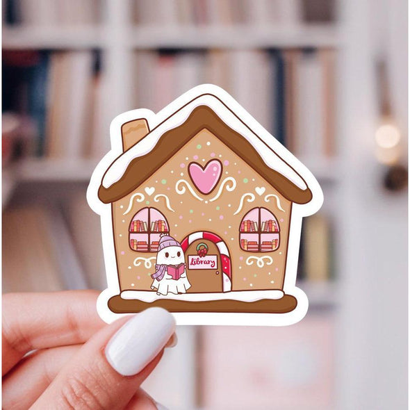 Gingerbread House Ghost Library Sticker-Stickers-Painted Lavender