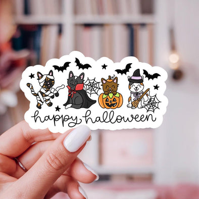 Happy Halloween Cats Sticker-Stickers-Painted Lavender