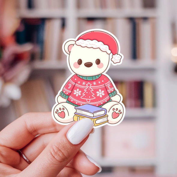 Holiday Sweater Bear Sticker - White-Stickers-Painted Lavender