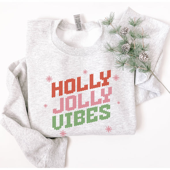 Holly Jolly Vibes Crewneck Sweatshirt-Painted Lavender