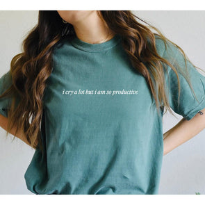 I Cry A Lot But I Am So Productive Minimal Tee--Painted Lavender