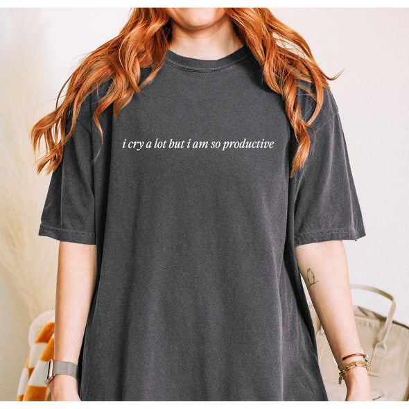 I Cry A Lot But I Am So Productive Minimal Tee--Painted Lavender