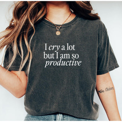 I Cry A Lot But I Am So Productive Tee--Painted Lavender