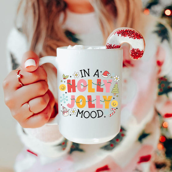 In A Holly Jolly Mood Holiday Mug--Painted Lavender