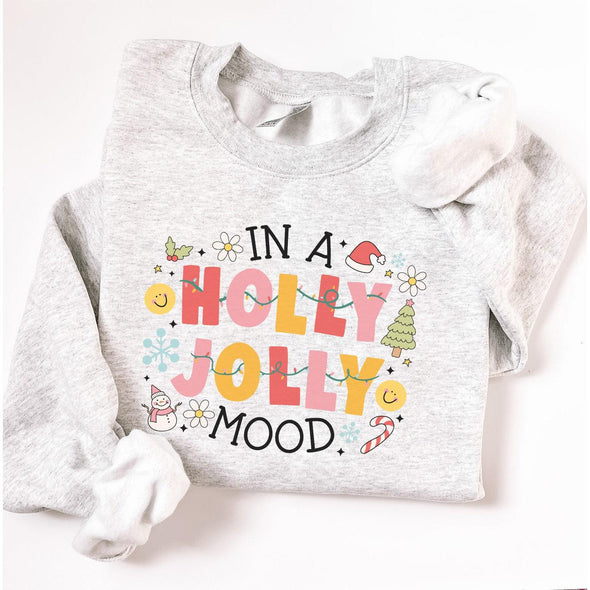 In A Holly Jolly Mood Crewneck Sweatshirt--Painted Lavender