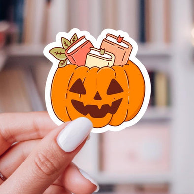 Book Jackolantern Pumpkin Sticker-Stickers-Painted Lavender