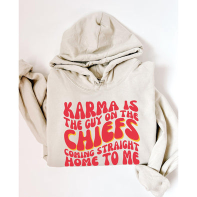 Karma Is the Guy On the Chiefs Retro Hoodie--Painted Lavender