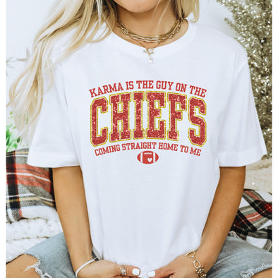 Karma Is The Guy On The Chiefs Crewneck Tshirt-Painted Lavender