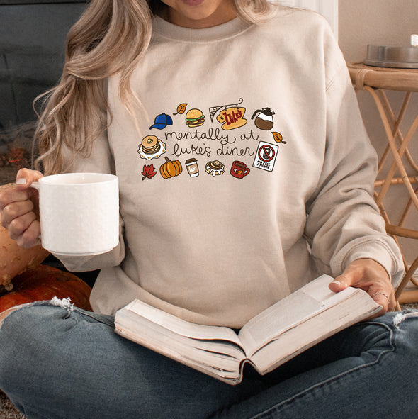 Mentally At Luke's Diner Crewneck Sweatshirt-Painted Lavender