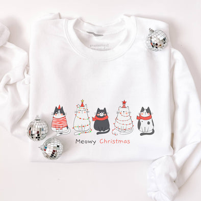 Meowy Christmas Crewneck Sweatshirt-Painted Lavender
