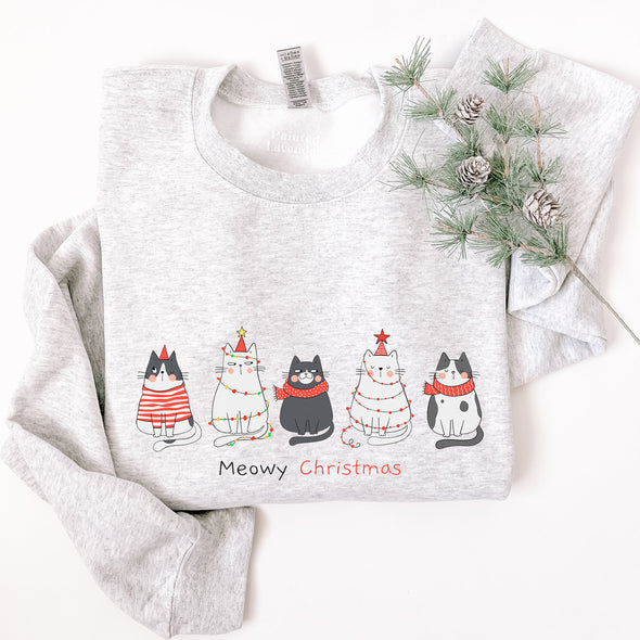 Meowy Christmas Crewneck Sweatshirt-Painted Lavender
