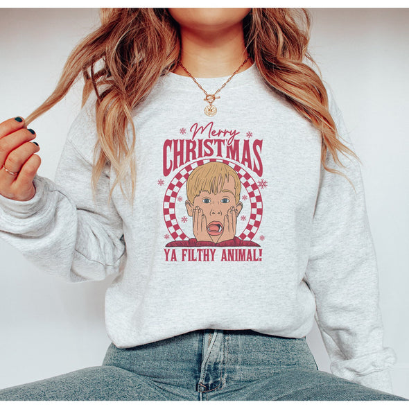 Merry Christmas Ya Filthy Animal Home Alone Crewneck-Painted Lavender