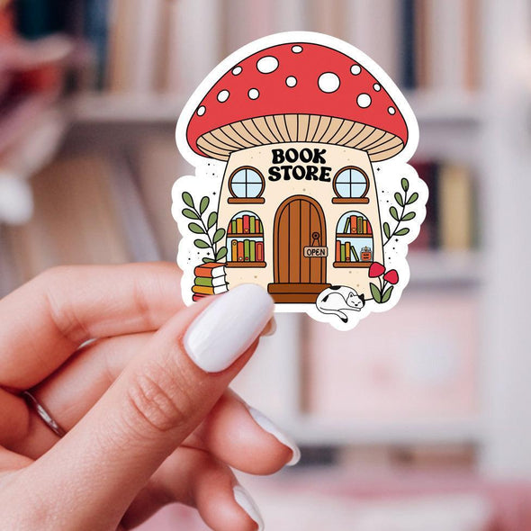 Mushroom Bookstore Sticker-Stickers-Painted Lavender