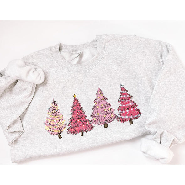 Pink Christmas Trees Crewneck Sweatshirt--Painted Lavender