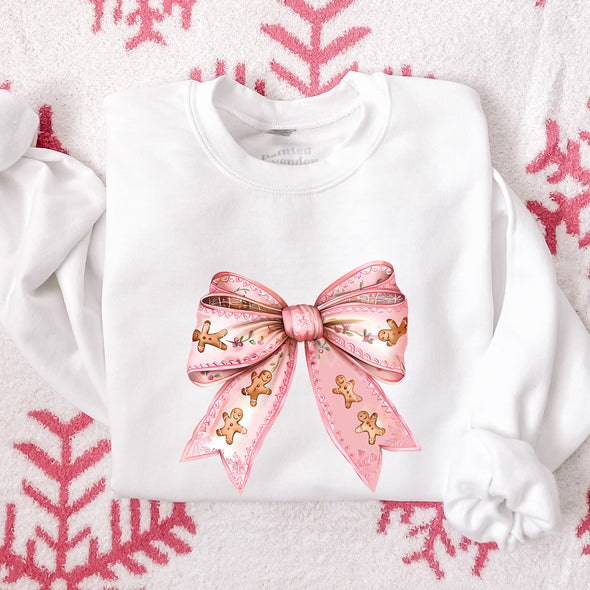 Pink Gingerbread Bow Crewneck Sweatshirt-Painted Lavender