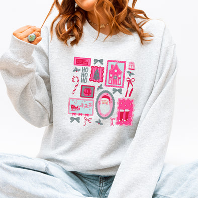 Pink Christmas Frames Crewneck Sweatshirt-Painted Lavender