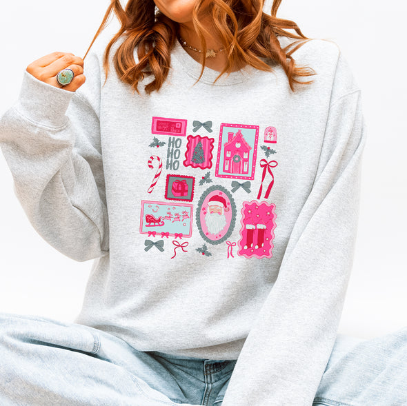 Pink Christmas Frames Crewneck Sweatshirt-Painted Lavender