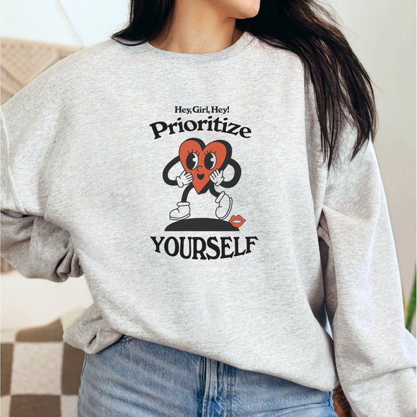 Prioritize Yourself Self Love Crewneck Sweatshirt-Painted Lavender
