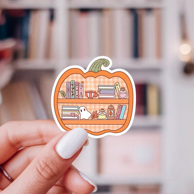 Pumpkin Bookshelf Sticker-Stickers-Painted Lavender