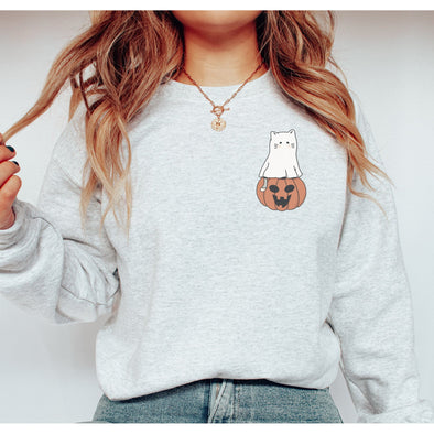 Pumpkin Cat Crewneck Sweatshirt-Painted Lavender