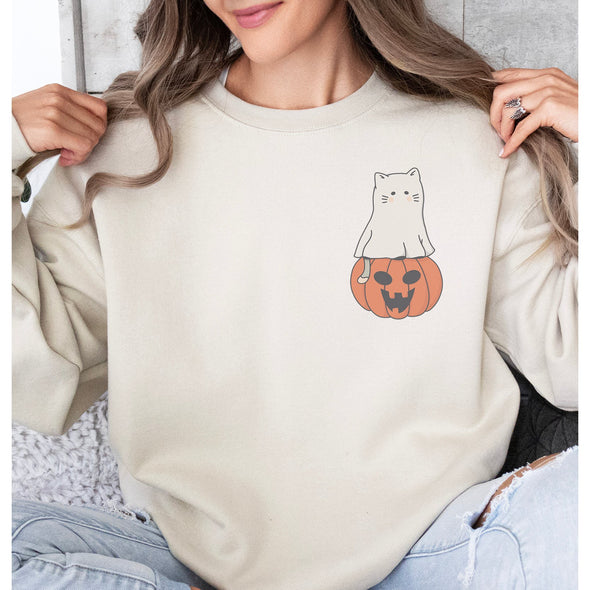 Pumpkin Cat Crewneck Sweatshirt-Painted Lavender