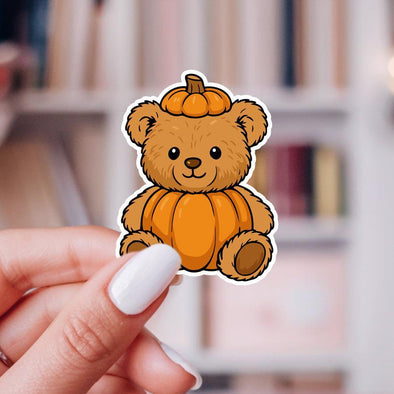 Pumpkin Bear Sticker-Stickers-Painted Lavender