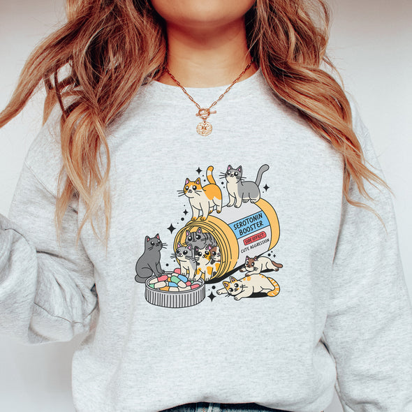 Serotonin Booster Cats Crewneck Sweatshirt-Painted Lavender