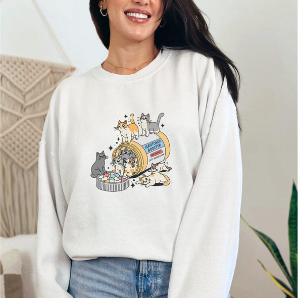 Serotonin Booster Cats Crewneck Sweatshirt-Painted Lavender
