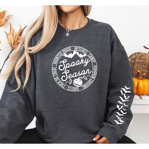 Spooky Season Crewneck Sweatshirt-S-Heather Charcoal-Painted Lavender
